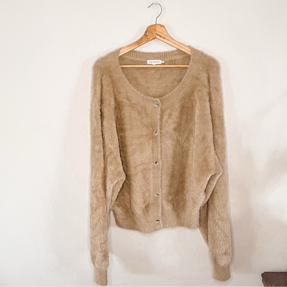 Good American Tan Fuzzy Soft Stretch Fall Cozy Cropped Cardigan Size 5 - Picture 5 of 11